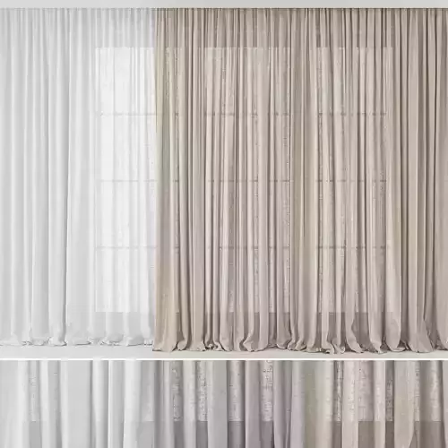 Curtains Long Linen Set 02 3D model