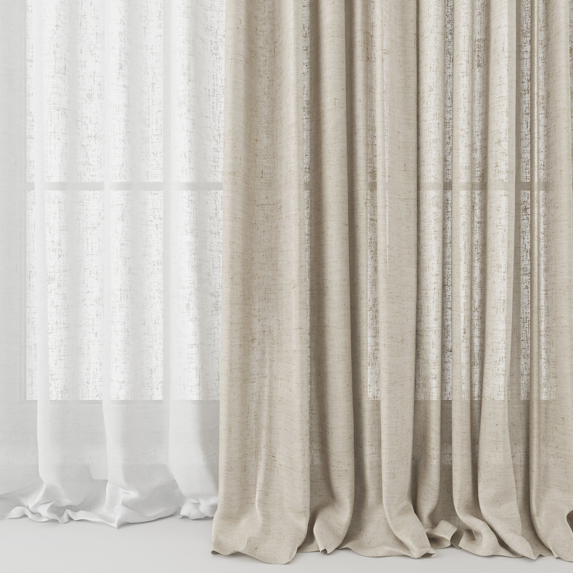 Curtains Long Linen Set 02 3D model_2