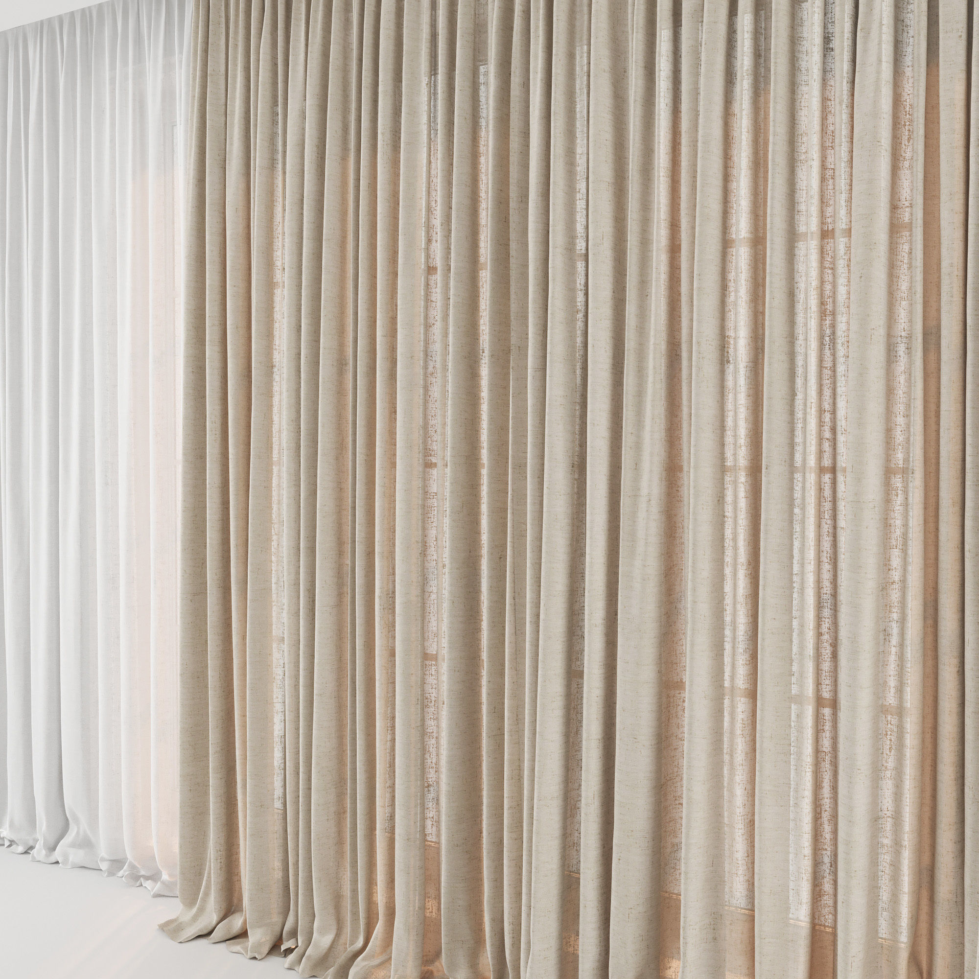 Curtains Long Linen Set 02 3D model_3