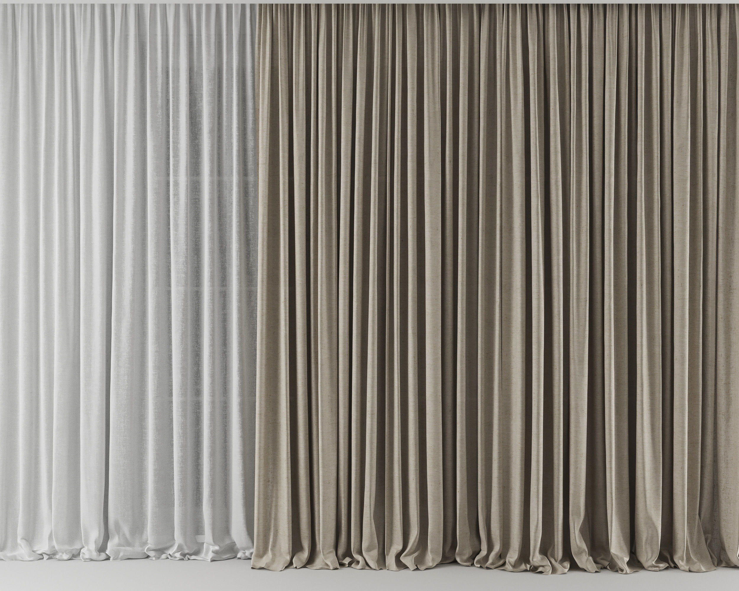 Curtains Long Linen Set 02 3D model_10