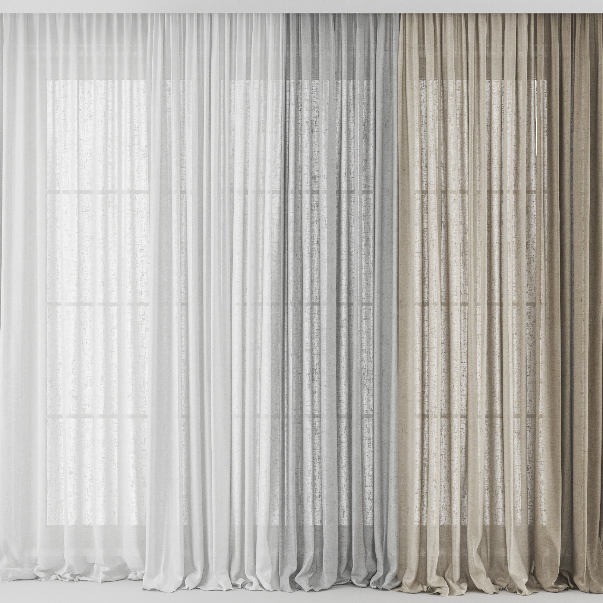 Curtains Long Linen Set 02 3D model_1