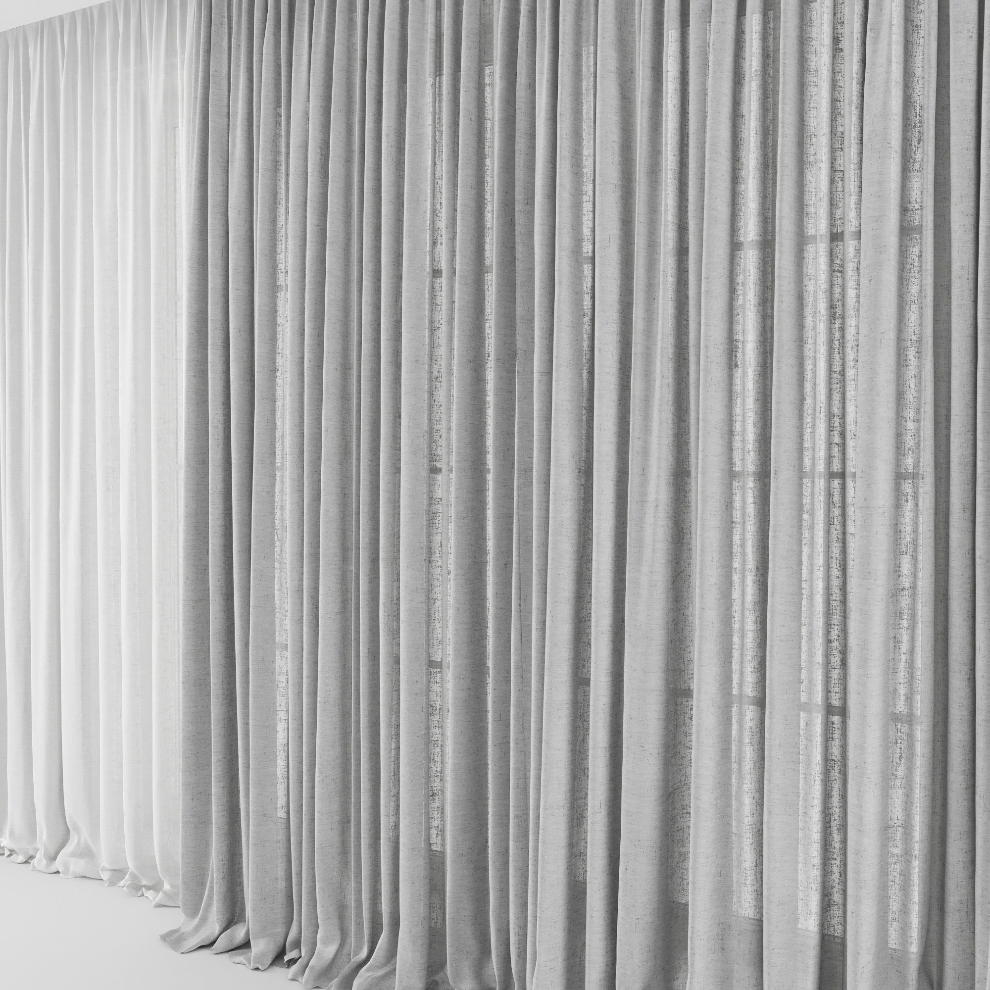 Curtains Long Linen Set 02 3D model_4