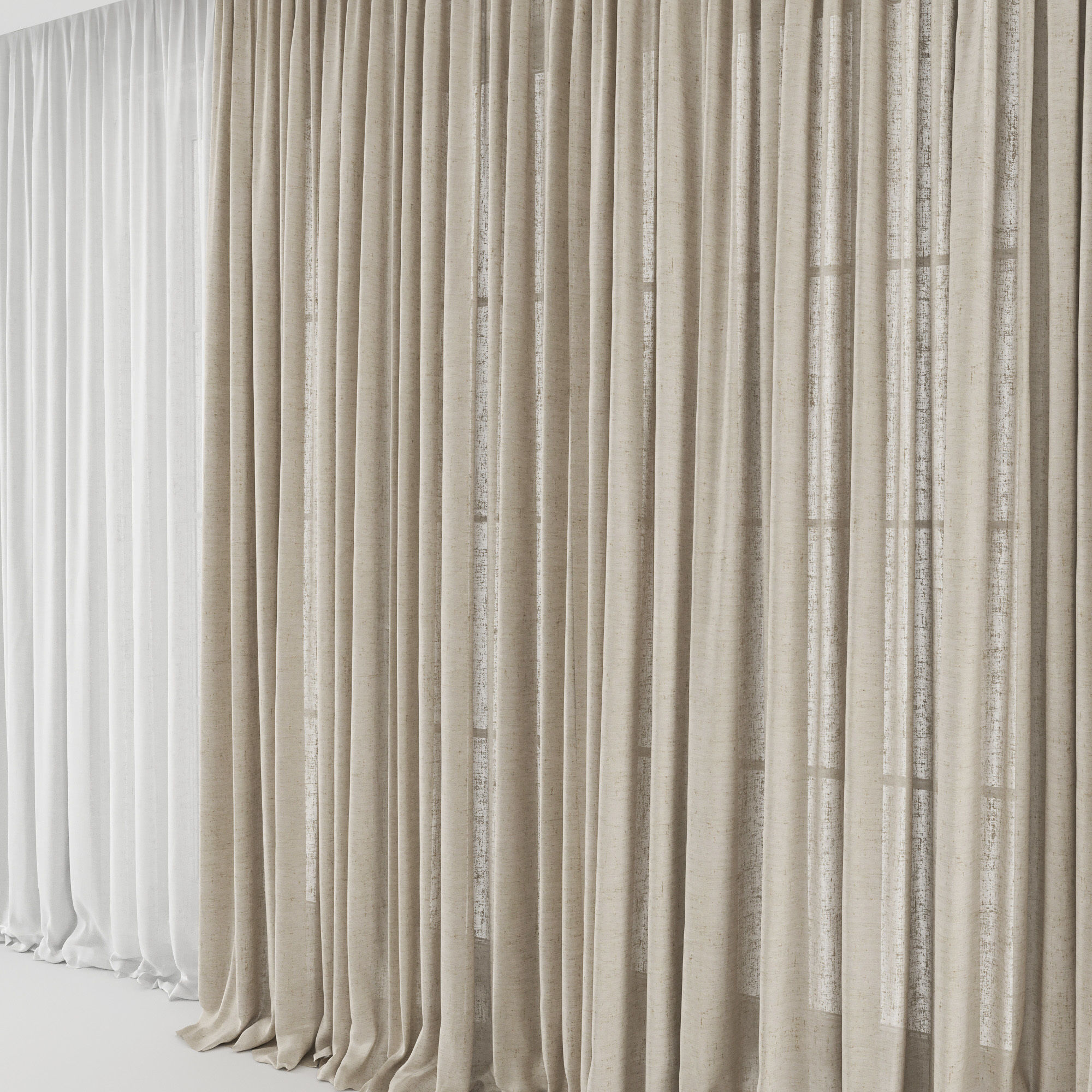 Curtains Long Linen Set 02 3D model_9
