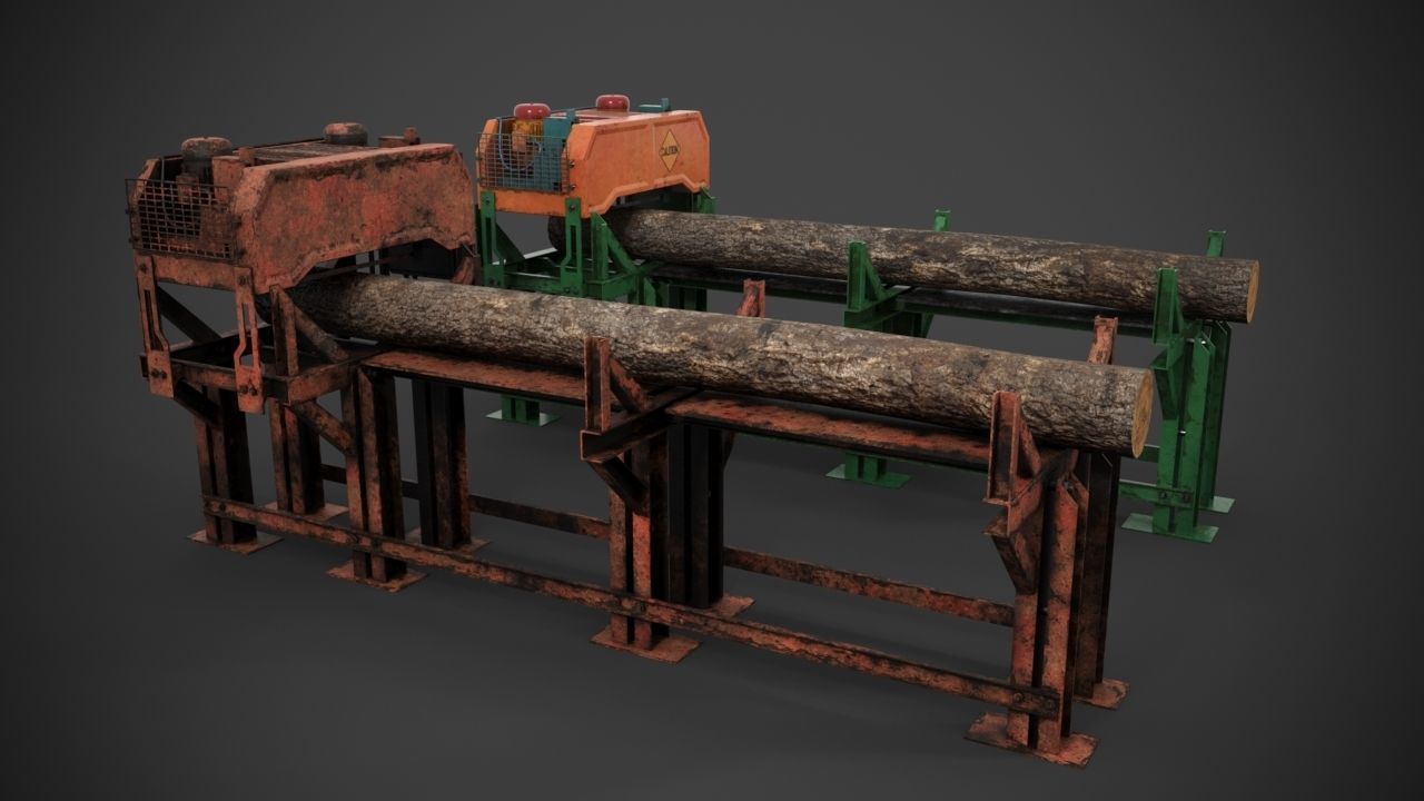 Industrial sawmill Low-poly 3D model_2