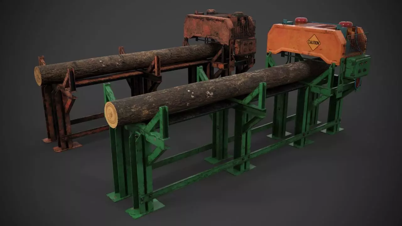 Industrial sawmill Low-poly 3D model_0