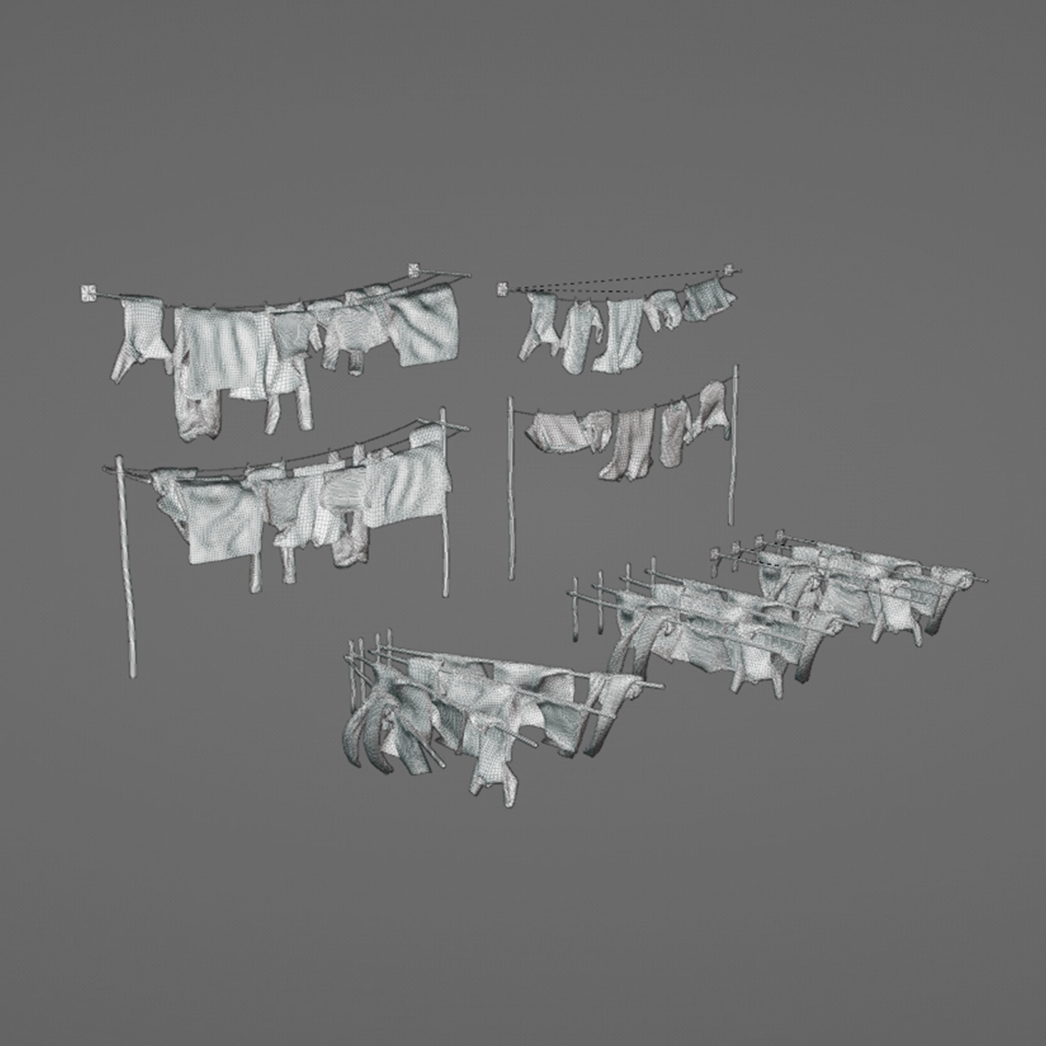 Washing Clothes Laundry Pants Shirts On Washinng Line Or Poles 3D model_6
