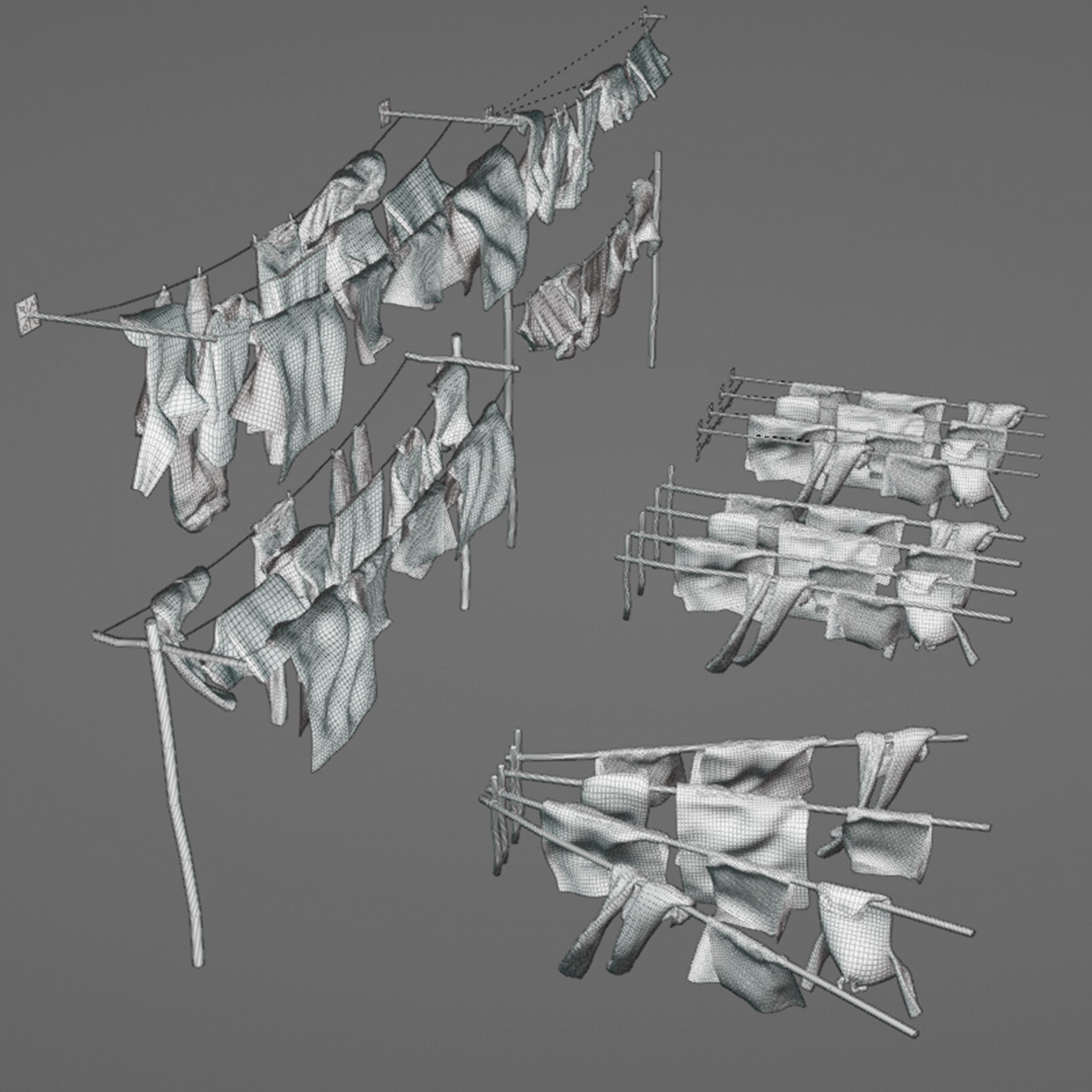 Washing Clothes Laundry Pants Shirts On Washinng Line Or Poles 3D model_5
