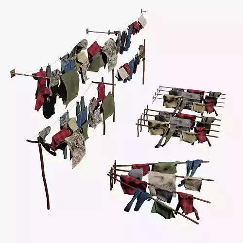 Washing Clothes Laundry Pants Shirts On Washinng Line Or Poles 3D model