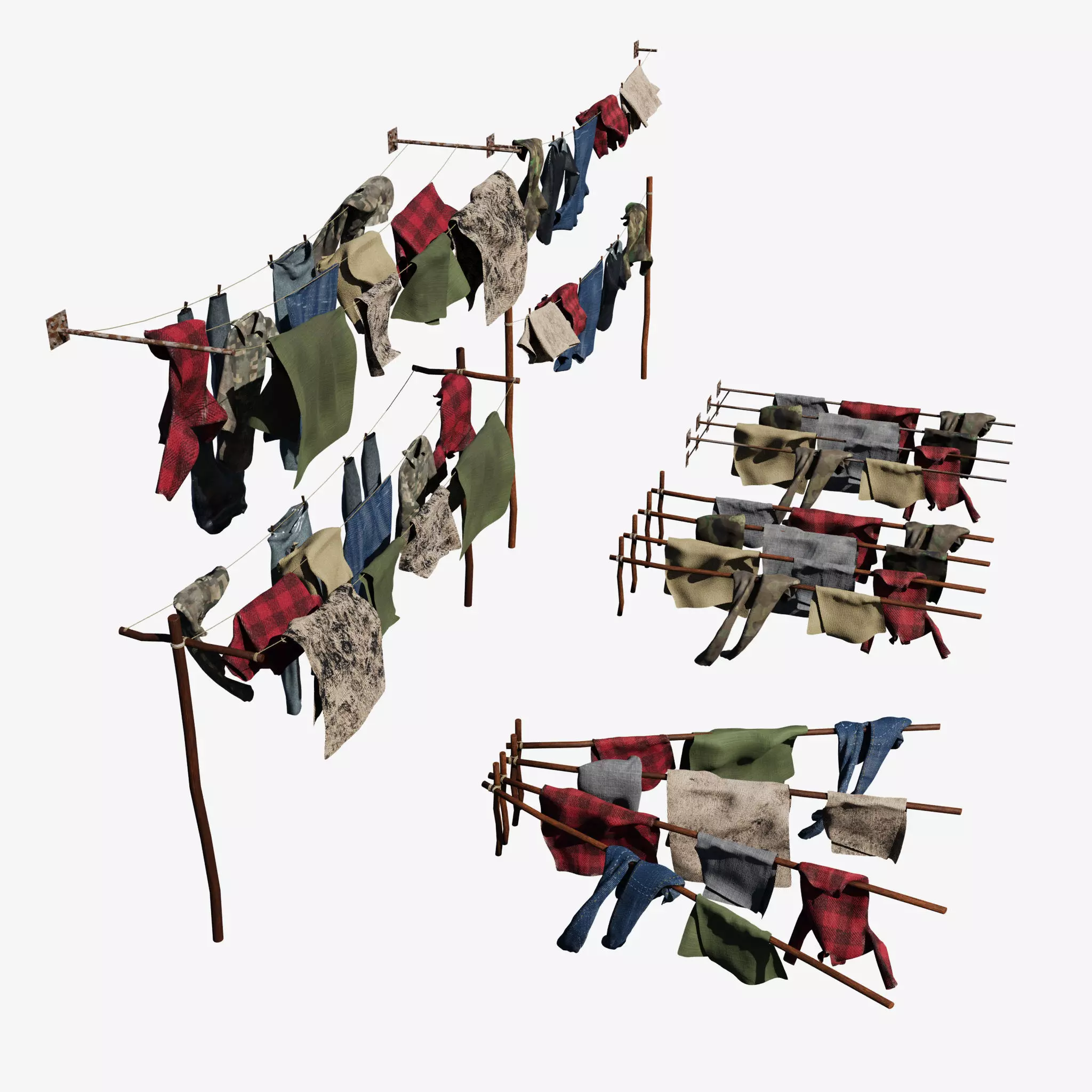 Washing Clothes Laundry Pants Shirts On Washinng Line Or Poles 3D model_0