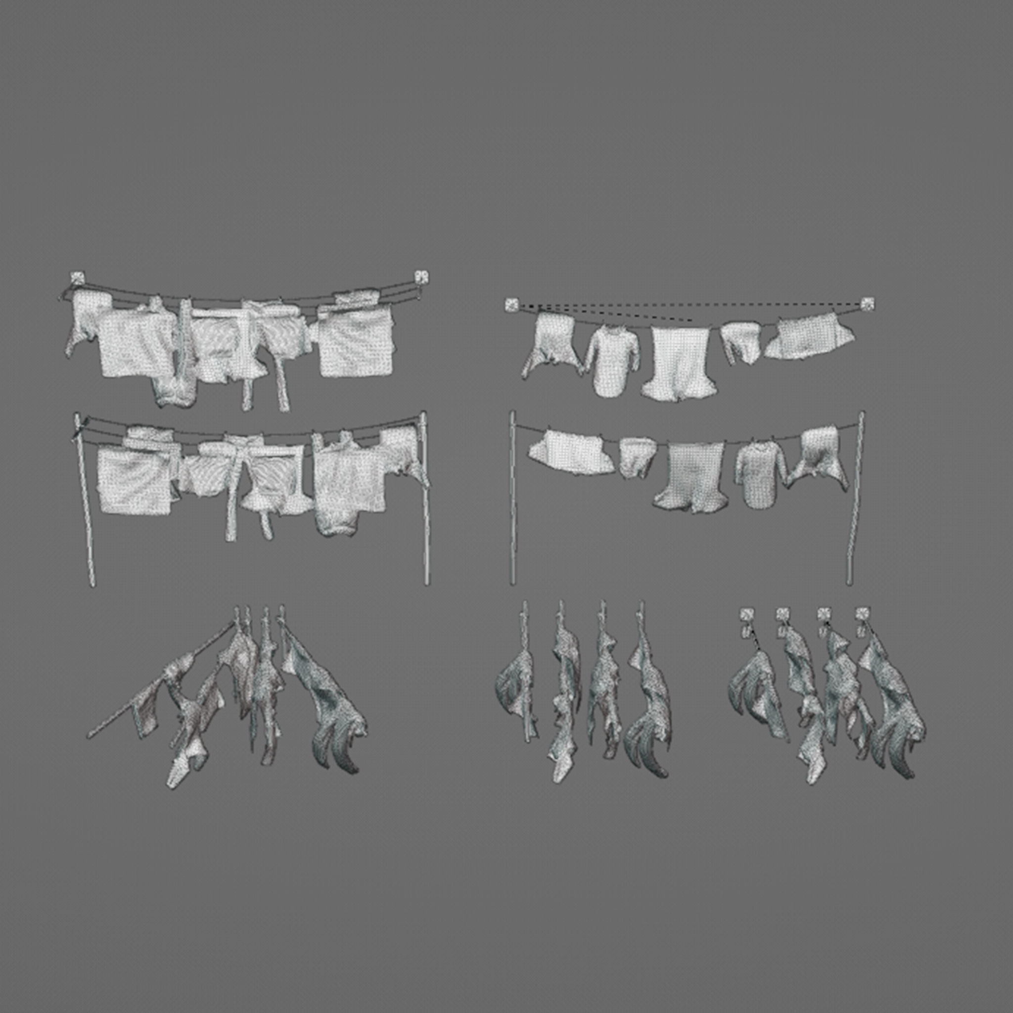 Washing Clothes Laundry Pants Shirts On Washinng Line Or Poles 3D model_7