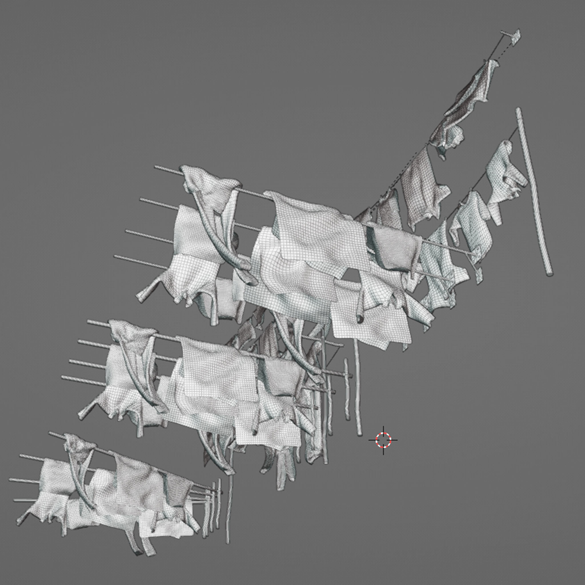 Washing Clothes Laundry Pants Shirts On Washinng Line Or Poles 3D model_9