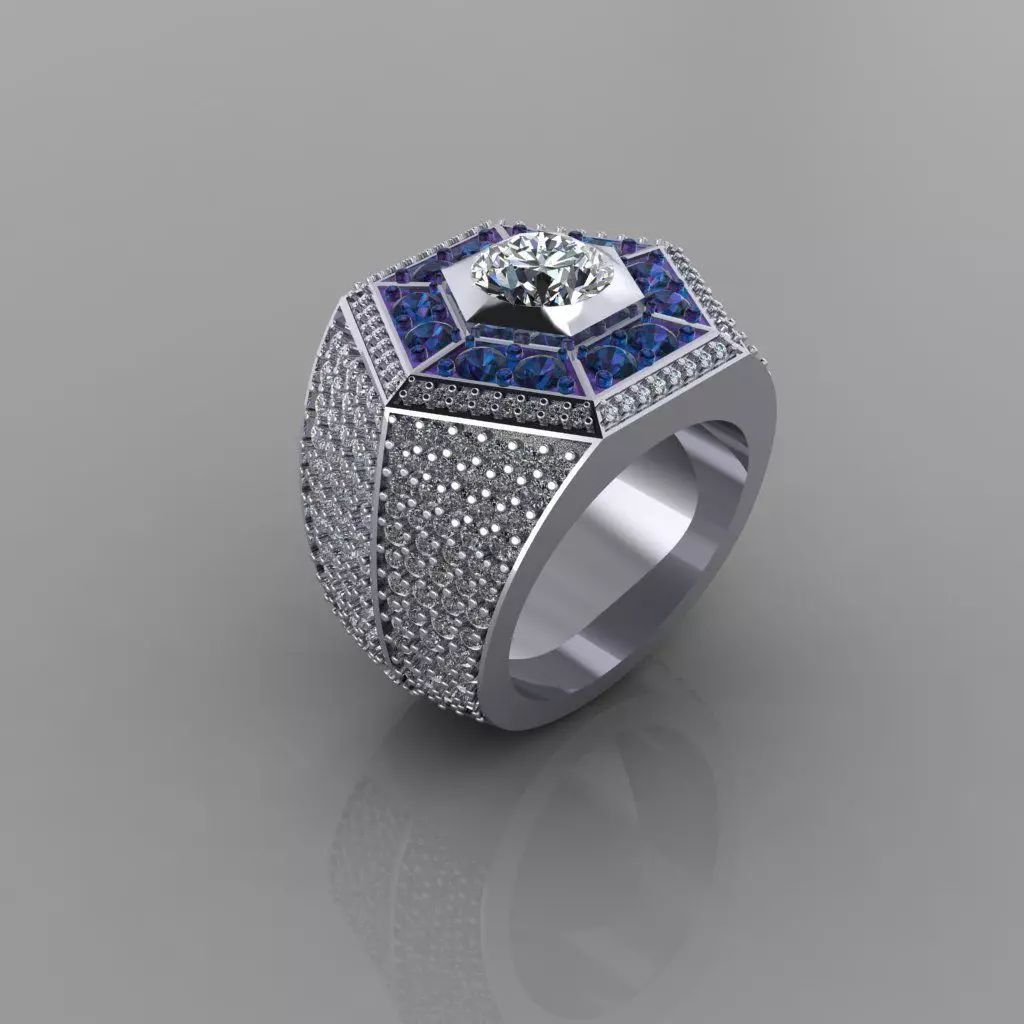 Hexagonal Gem Ring for Him 3D Printable Design 3D print model_0