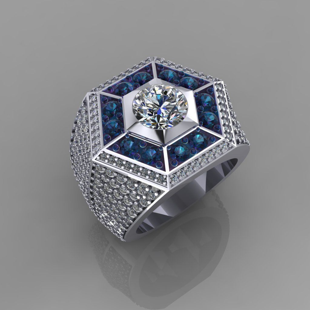 Hexagonal Gem Ring for Him 3D Printable Design 3D print model_1