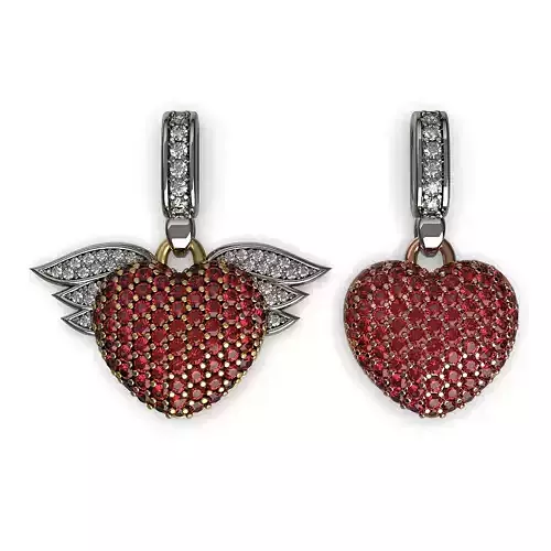 Diamond heart-shaped pendant with and without wings
