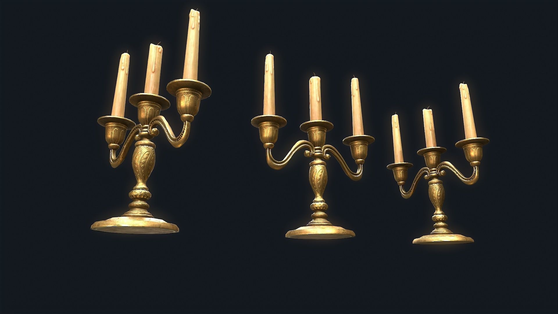 Medieval Candlestick 3 Low-poly 3D model_5