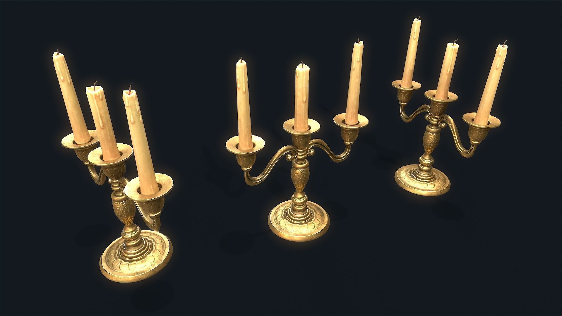 Medieval Candlestick 3 Low-poly 3D model_4
