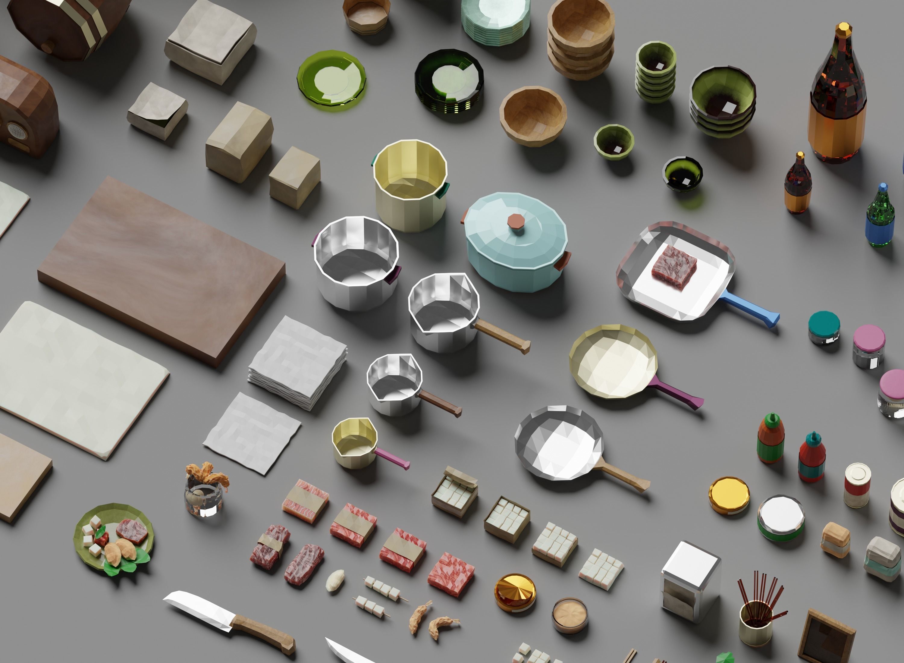 LowPoly Kitchen Objects Low-poly 3D model_2