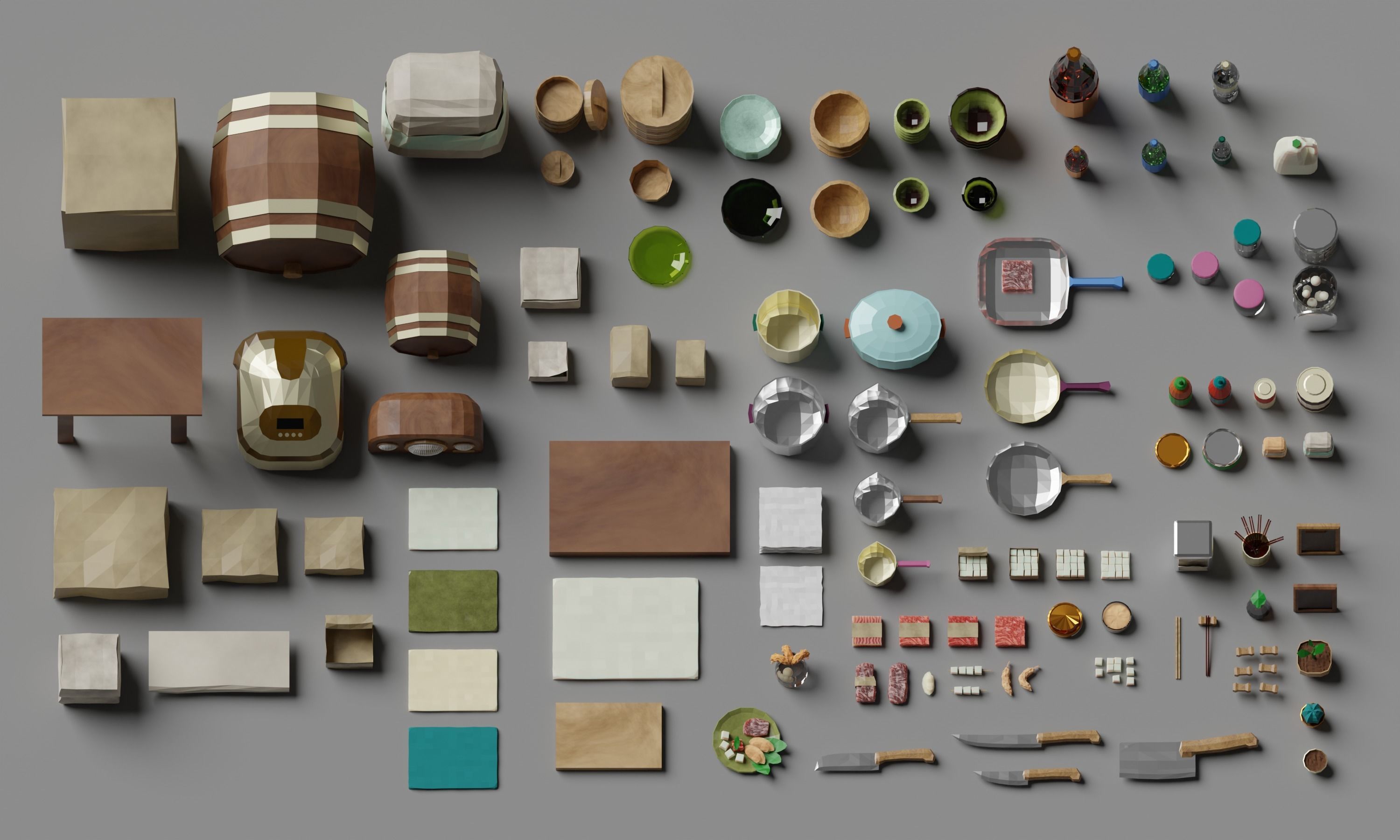 LowPoly Kitchen Objects Low-poly 3D model_1