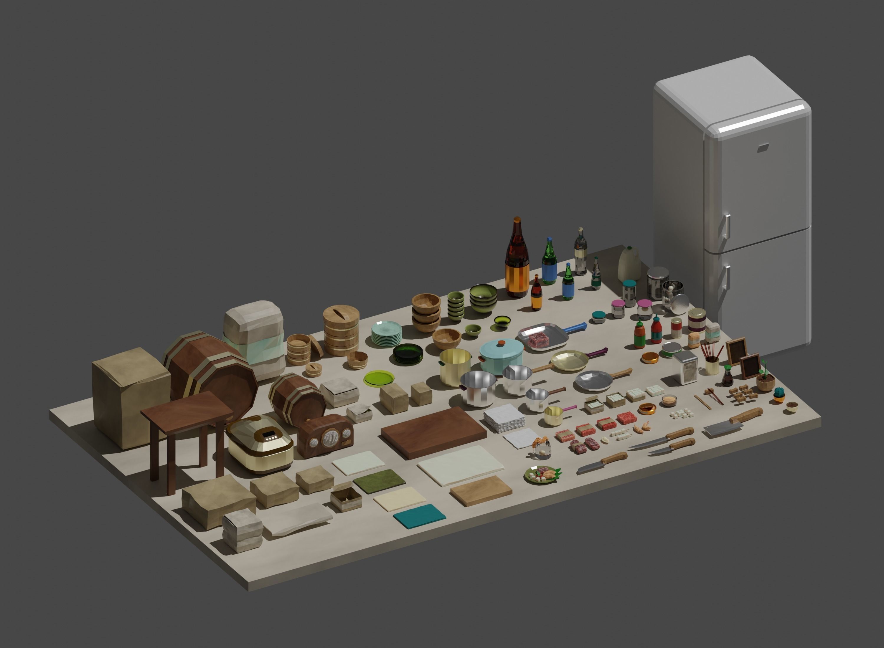 LowPoly Kitchen Objects Low-poly 3D model_3