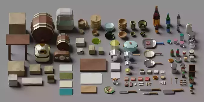 LowPoly Kitchen Objects Low-poly 3D model