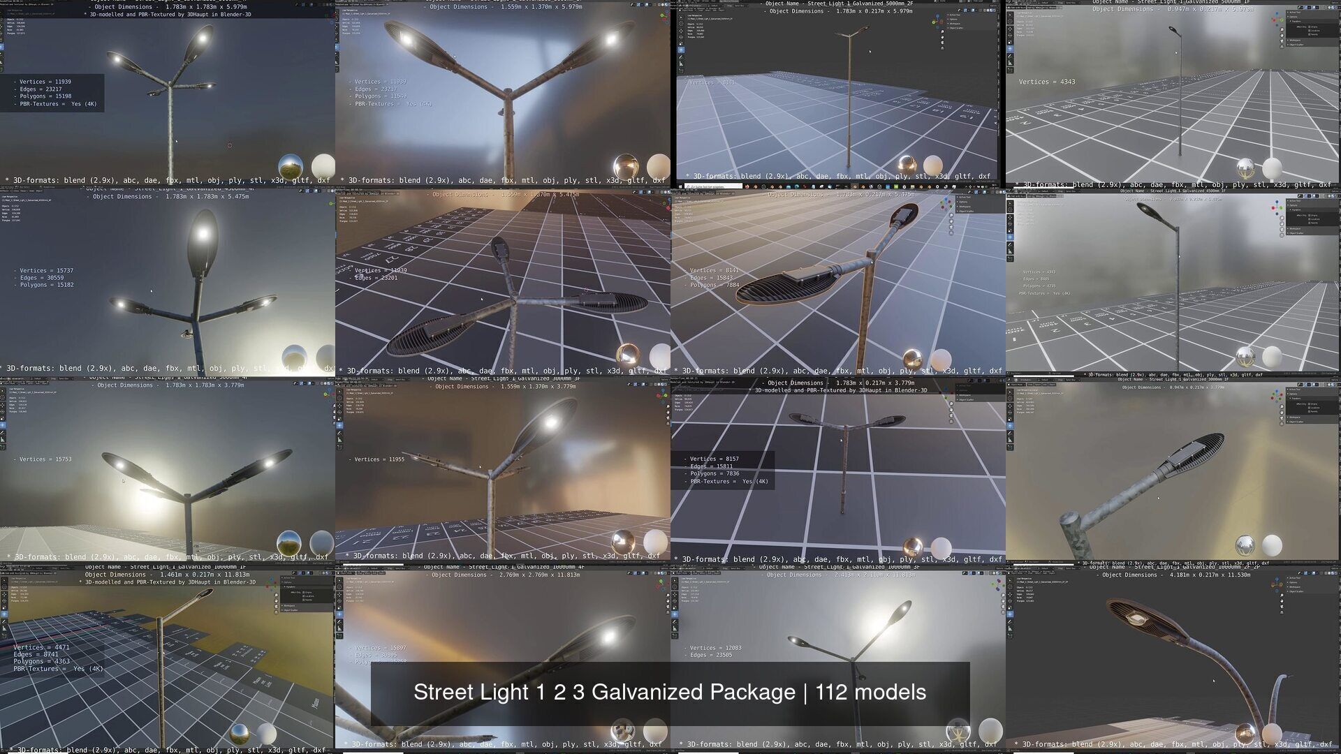 Street Light 1 2 3 Galvanized Package 3D Model Collection_39
