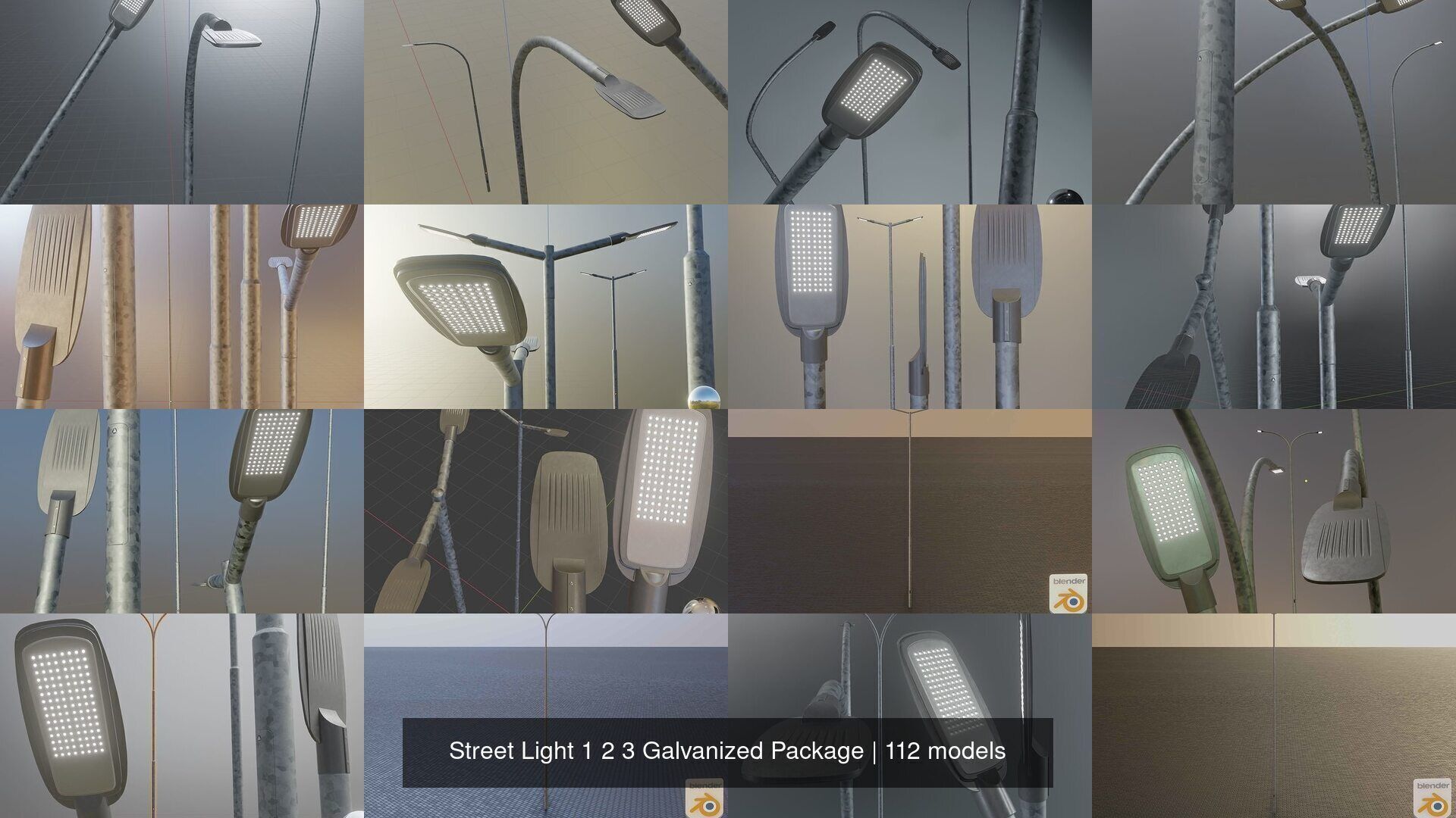 Street Light 1 2 3 Galvanized Package 3D Model Collection_43