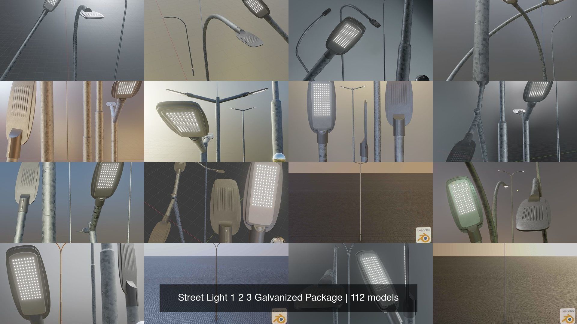 Street Light 1 2 3 Galvanized Package 3D Model Collection_65