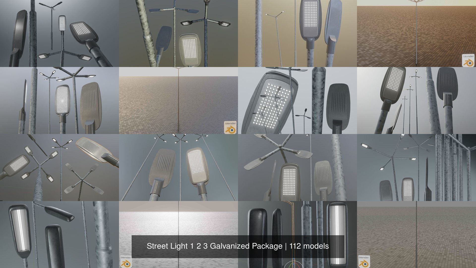 Street Light 1 2 3 Galvanized Package 3D Model Collection_67
