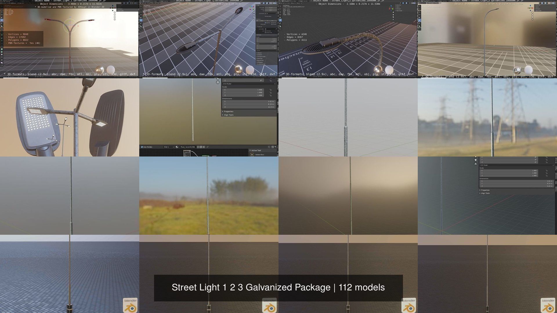 Street Light 1 2 3 Galvanized Package 3D Model Collection_71