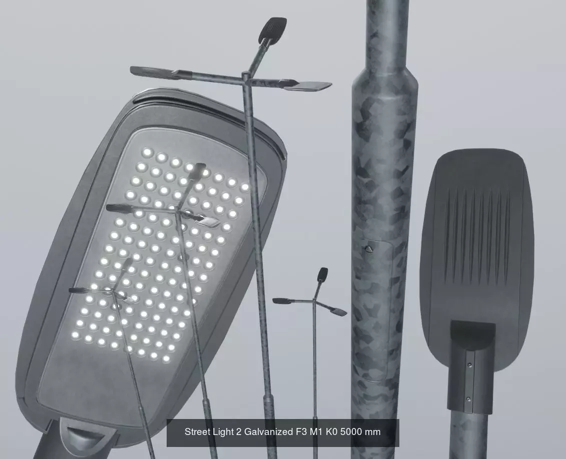 Street Light 1 2 3 Galvanized Package 3D Model Collection_0