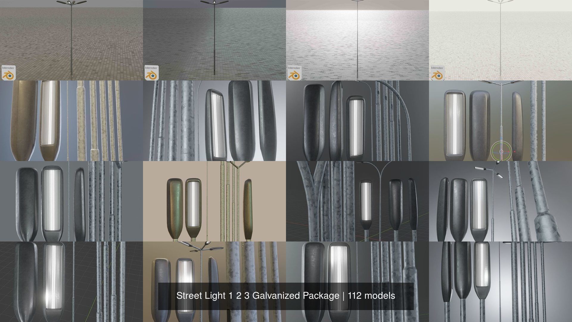Street Light 1 2 3 Galvanized Package 3D Model Collection_56