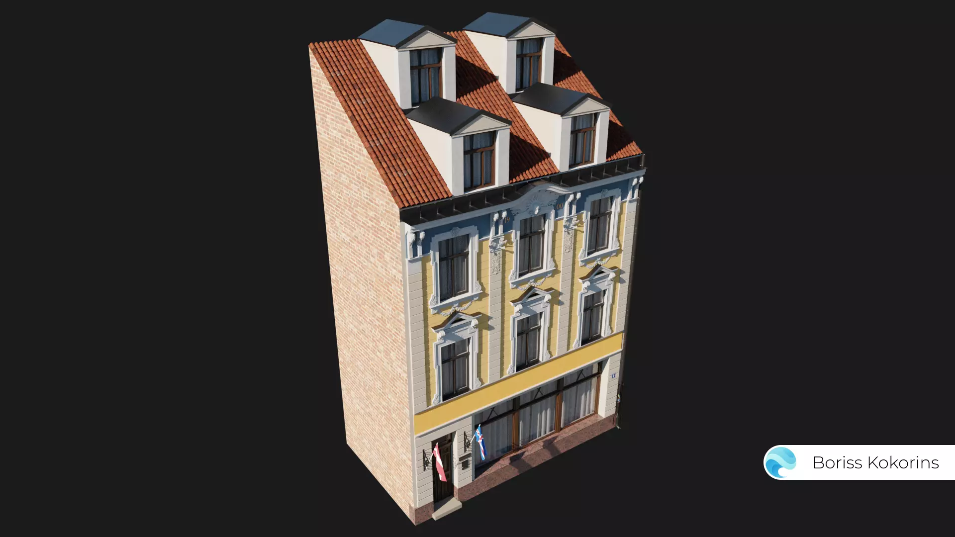 Old Riga Building 3D model Low-poly 3D model_0