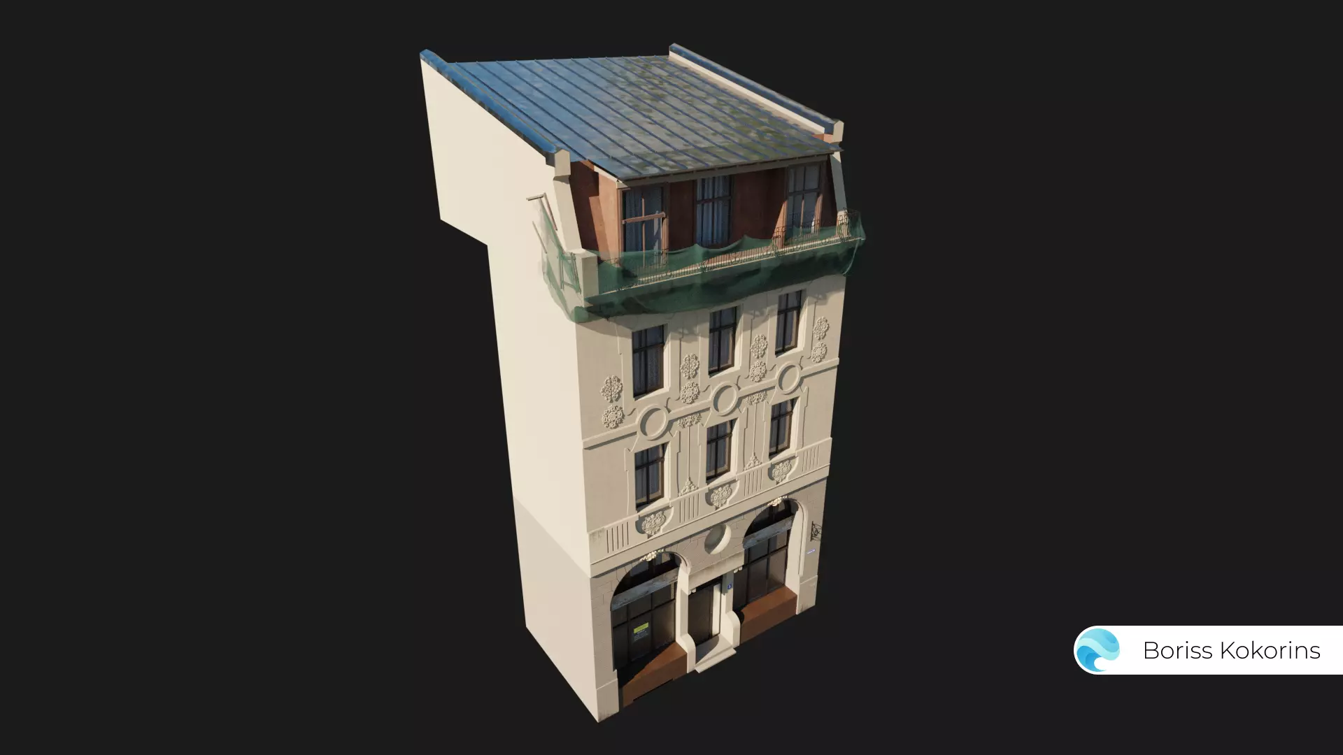 Old Riga Building 3D model Low-poly Low-poly 3D model_0