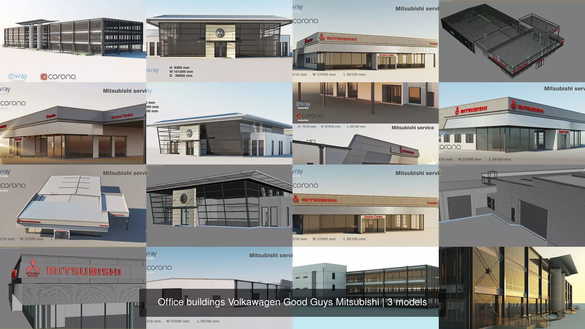 Office buildings Volkawagen Good Guys Mitsubishi 3D Model Collection_1