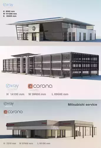Office buildings Volkawagen Good Guys Mitsubishi 3D Model Collection