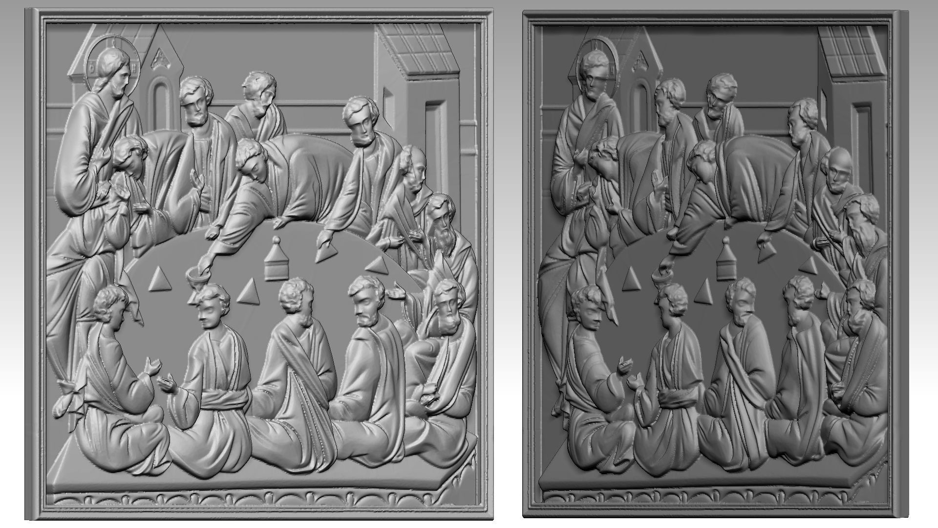 The Last Supper - Jesus Christ with Apostles Bas-Relief 3D print model_9