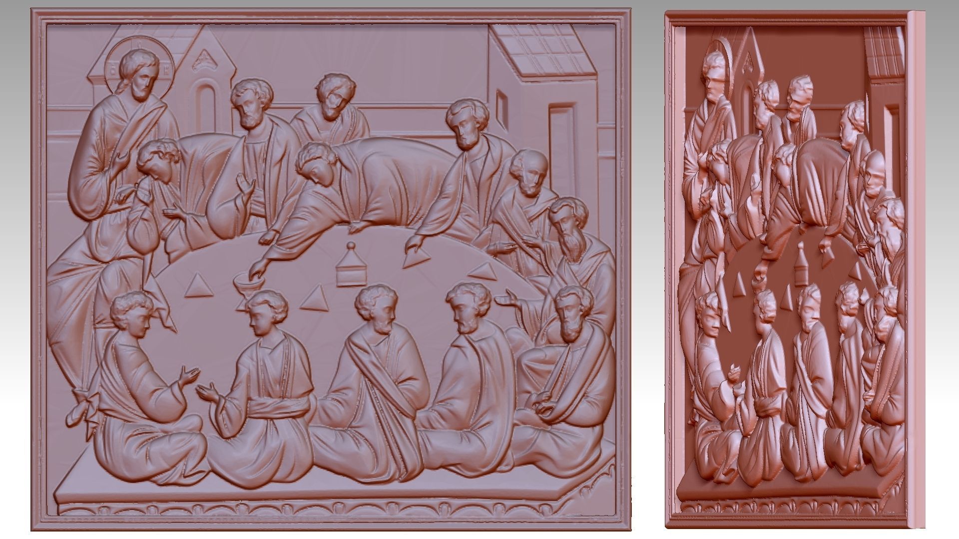 The Last Supper - Jesus Christ with Apostles Bas-Relief 3D print model_6