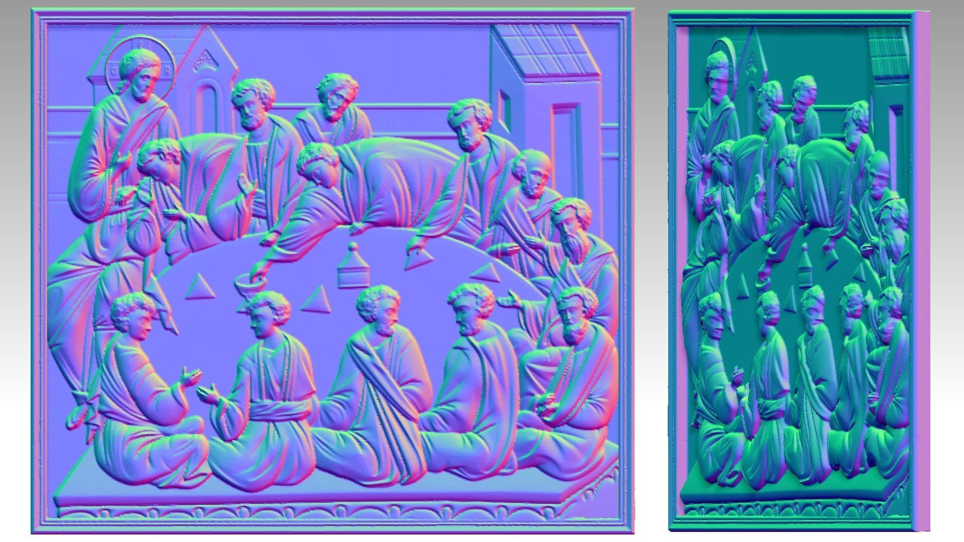 The Last Supper - Jesus Christ with Apostles Bas-Relief 3D print model_7