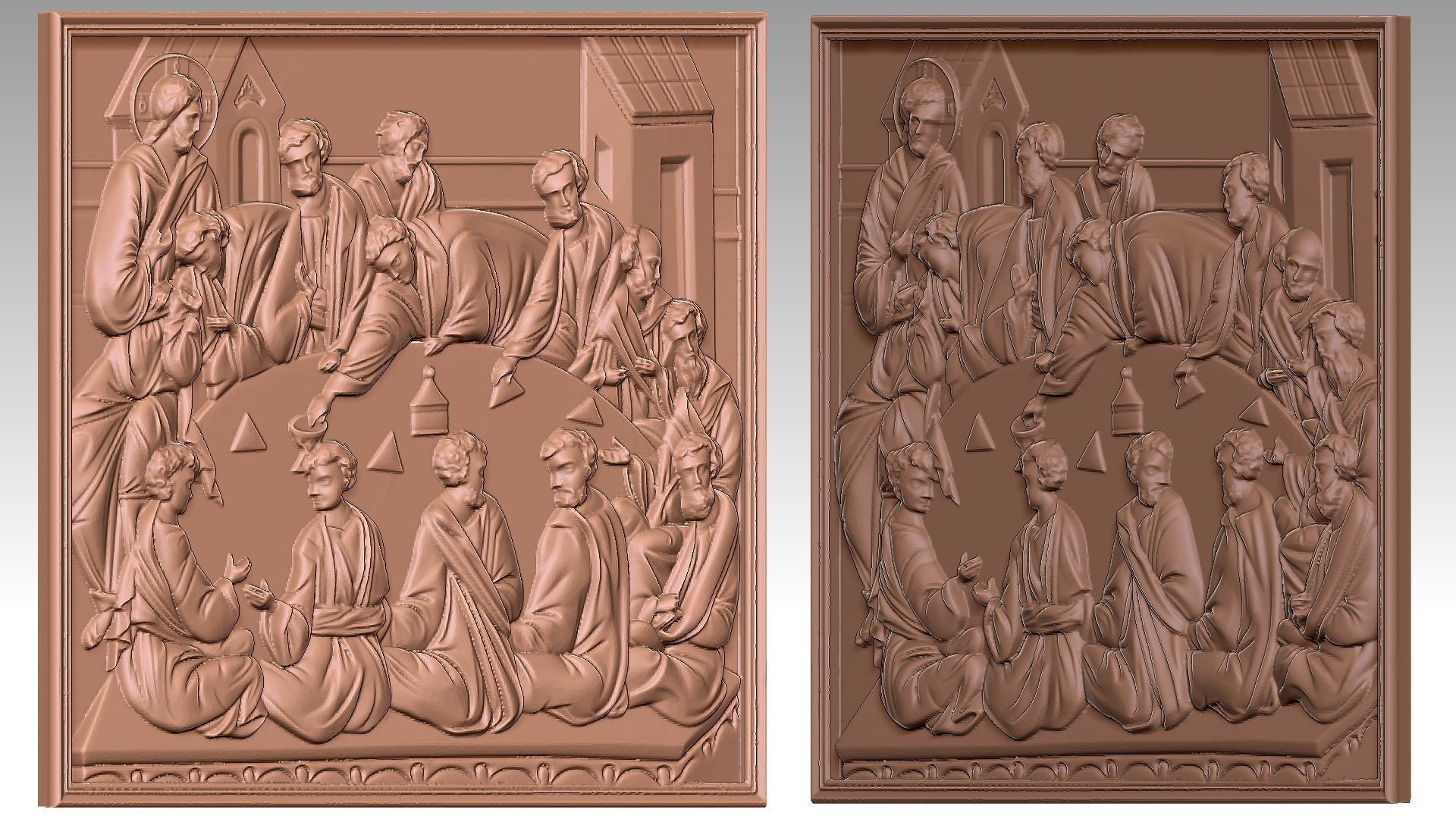 The Last Supper - Jesus Christ with Apostles Bas-Relief 3D print model_11