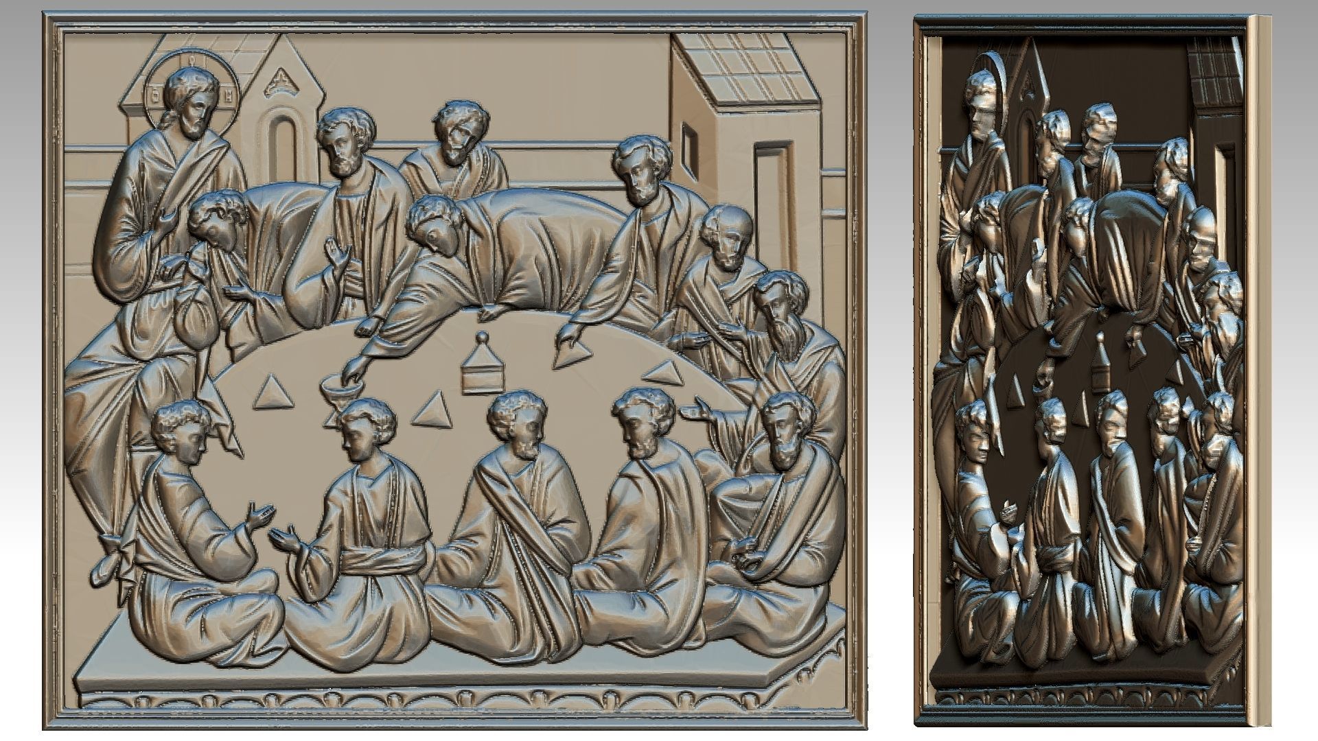 The Last Supper - Jesus Christ with Apostles Bas-Relief 3D print model_4
