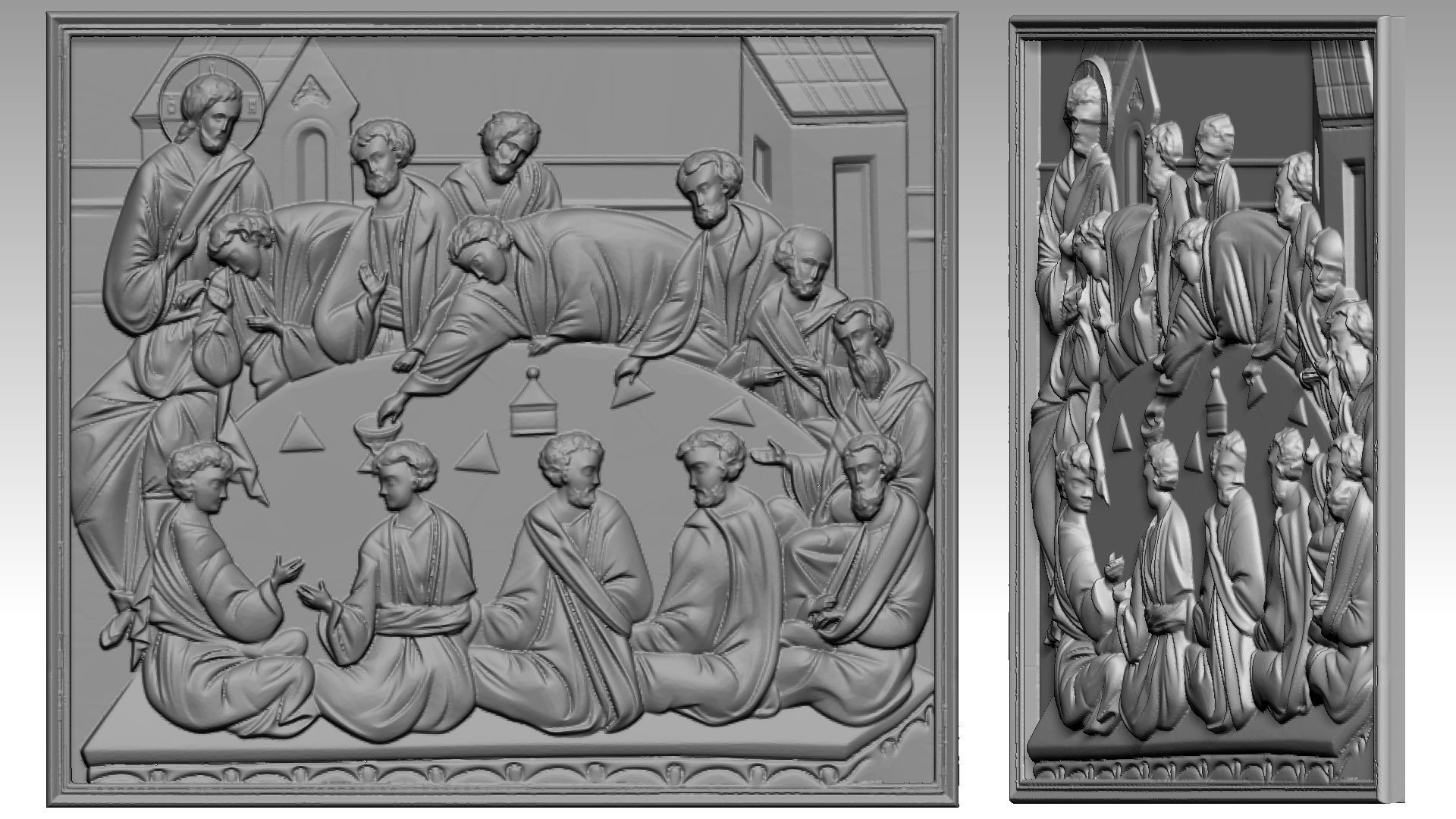 The Last Supper - Jesus Christ with Apostles Bas-Relief 3D print model_1