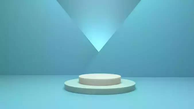 Product stand in blue color with ies in background