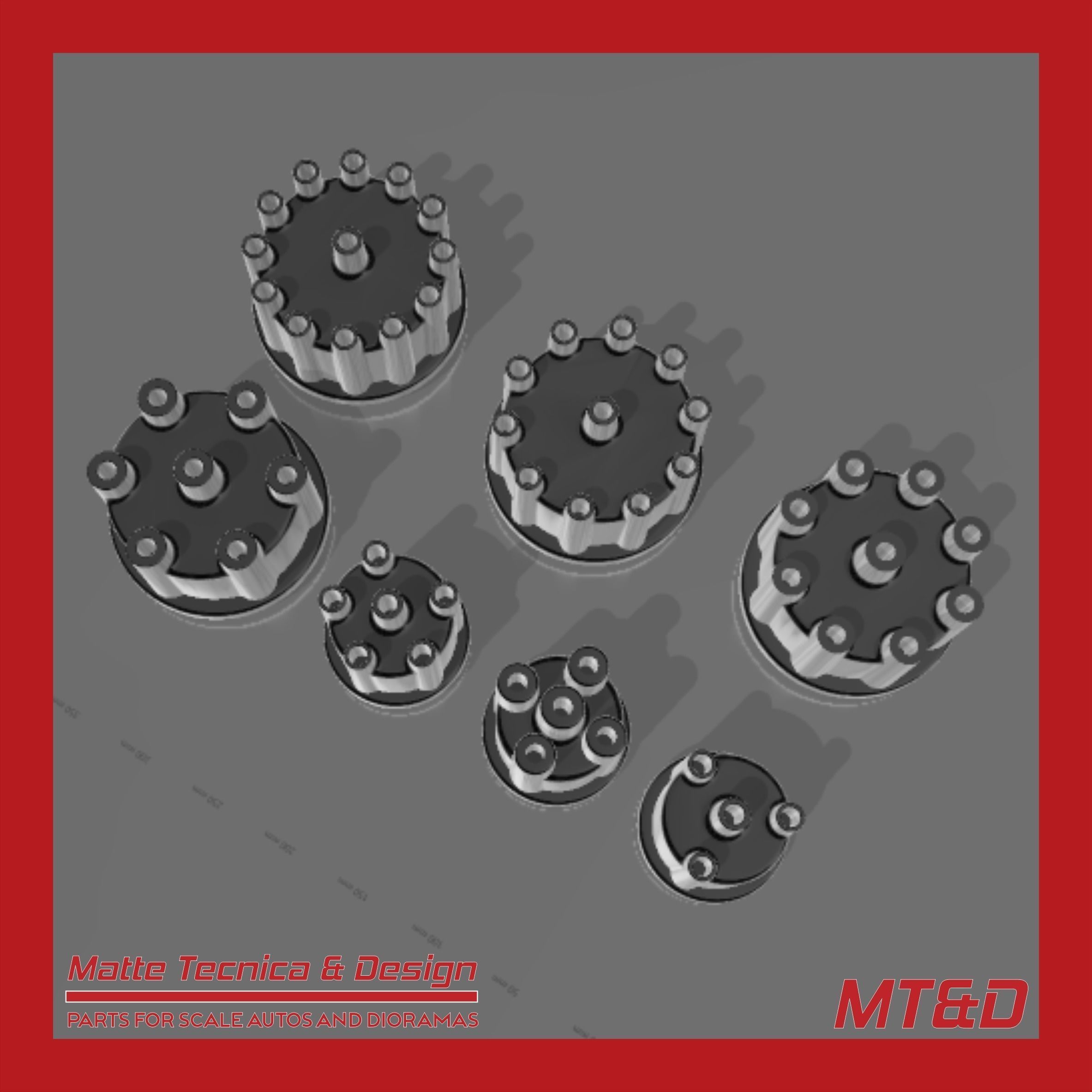 Scale auto distributor caps 3 to 12 cylinders  3D print model_2