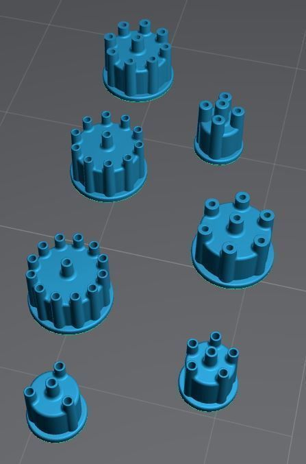 Scale auto distributor caps 3 to 12 cylinders  3D print model_1