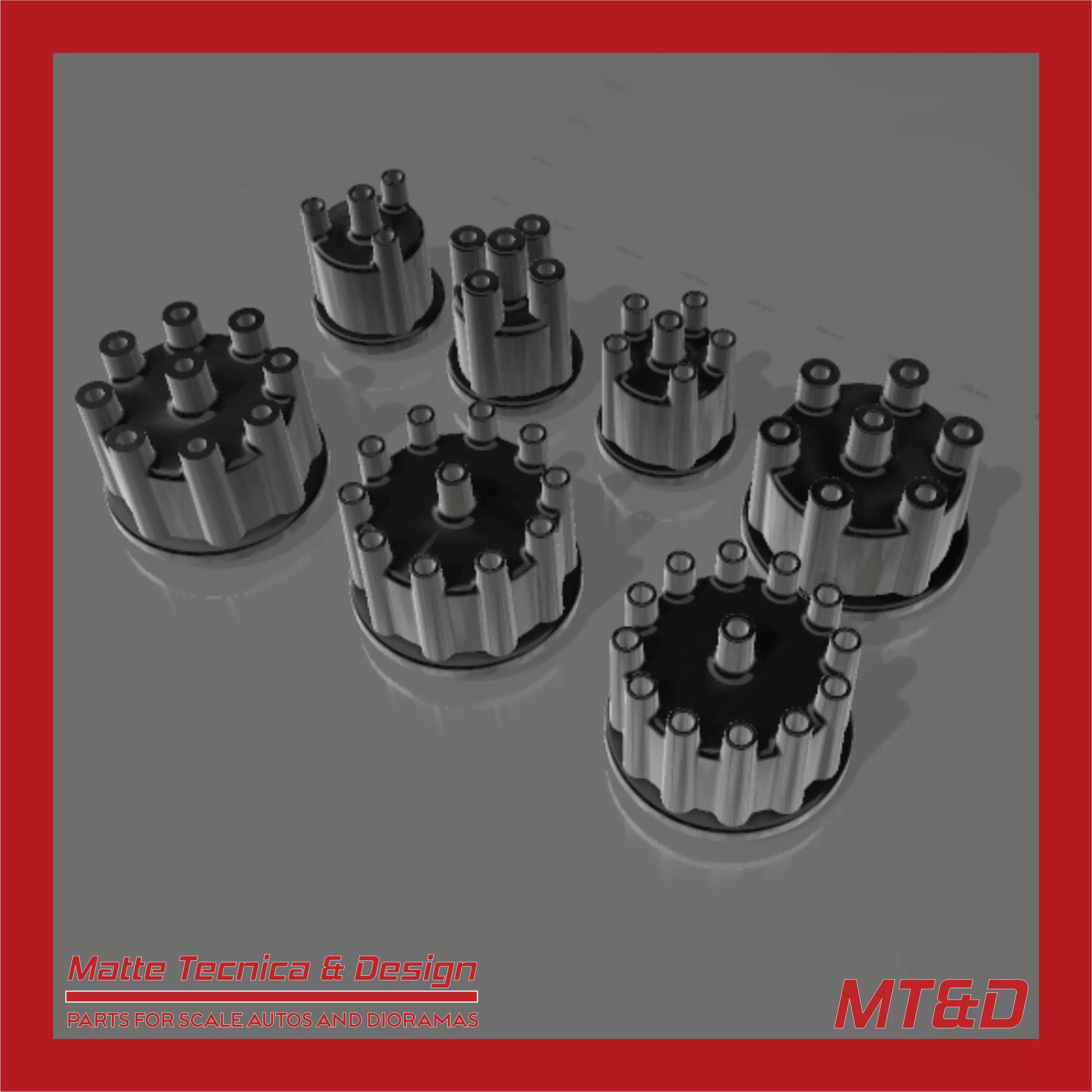 Scale auto distributor caps 3 to 12 cylinders  3D print model_0