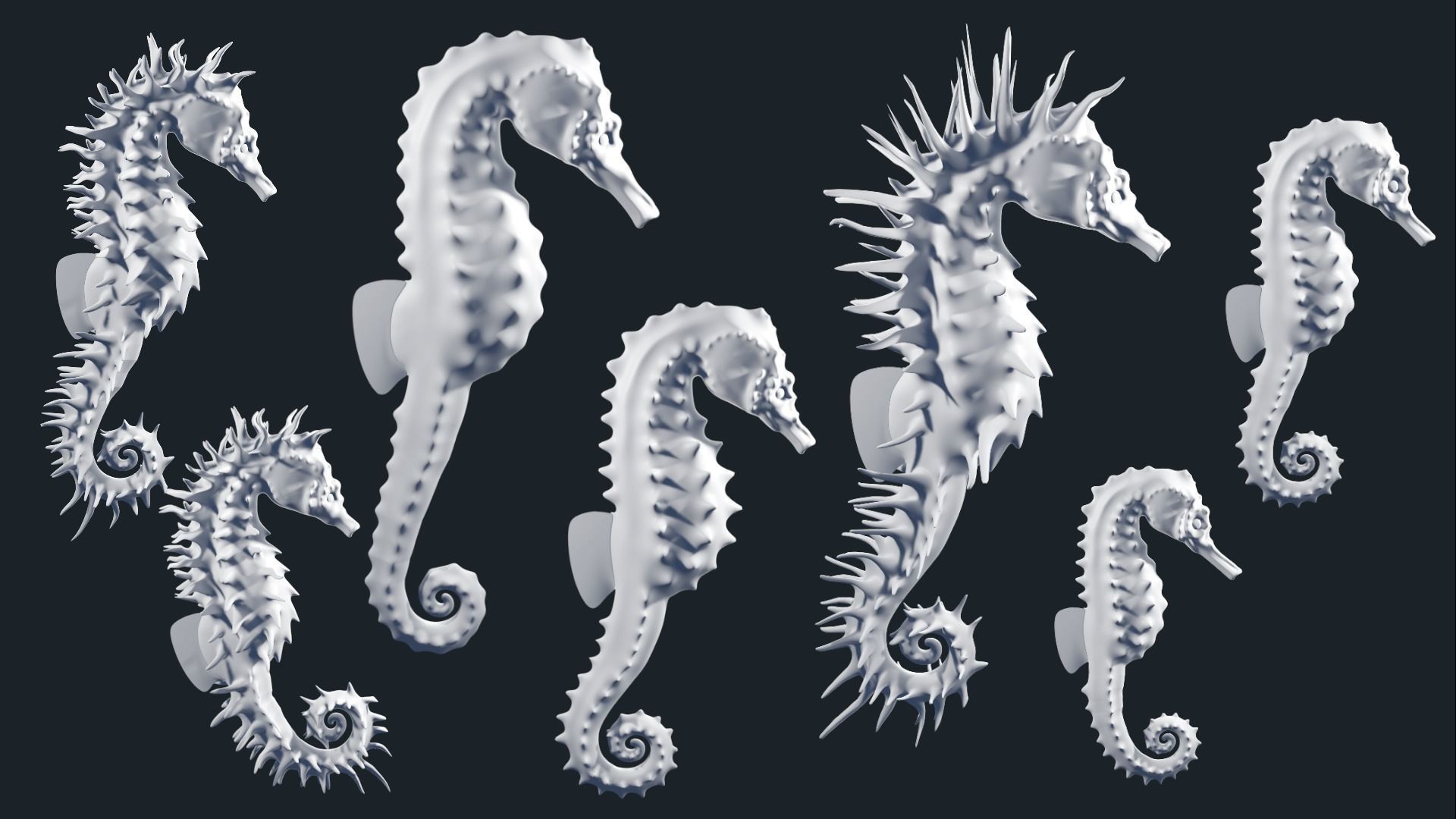 Lowpoly Seahorse Pack Low-poly 3D model_4