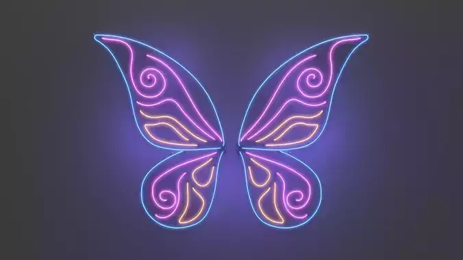 Butterfly Wings 3 - Neon Sign 3D model