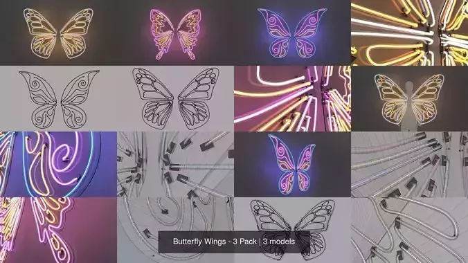 Butterfly Wings - 3 Pack 3D Model Collection
