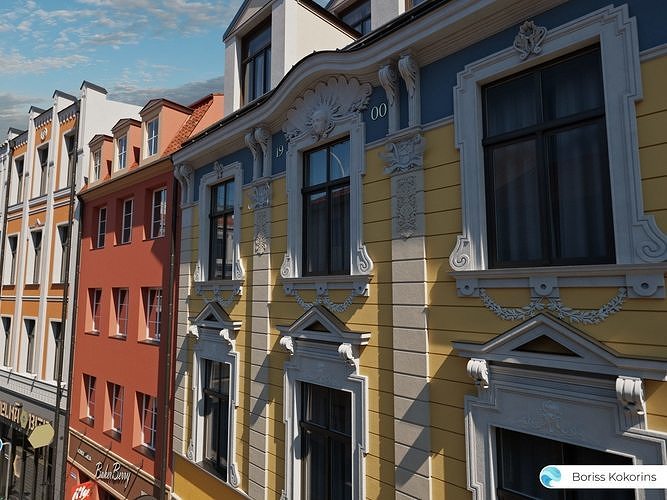 Old Riga Building 3D models set Low-poly 3D model 3