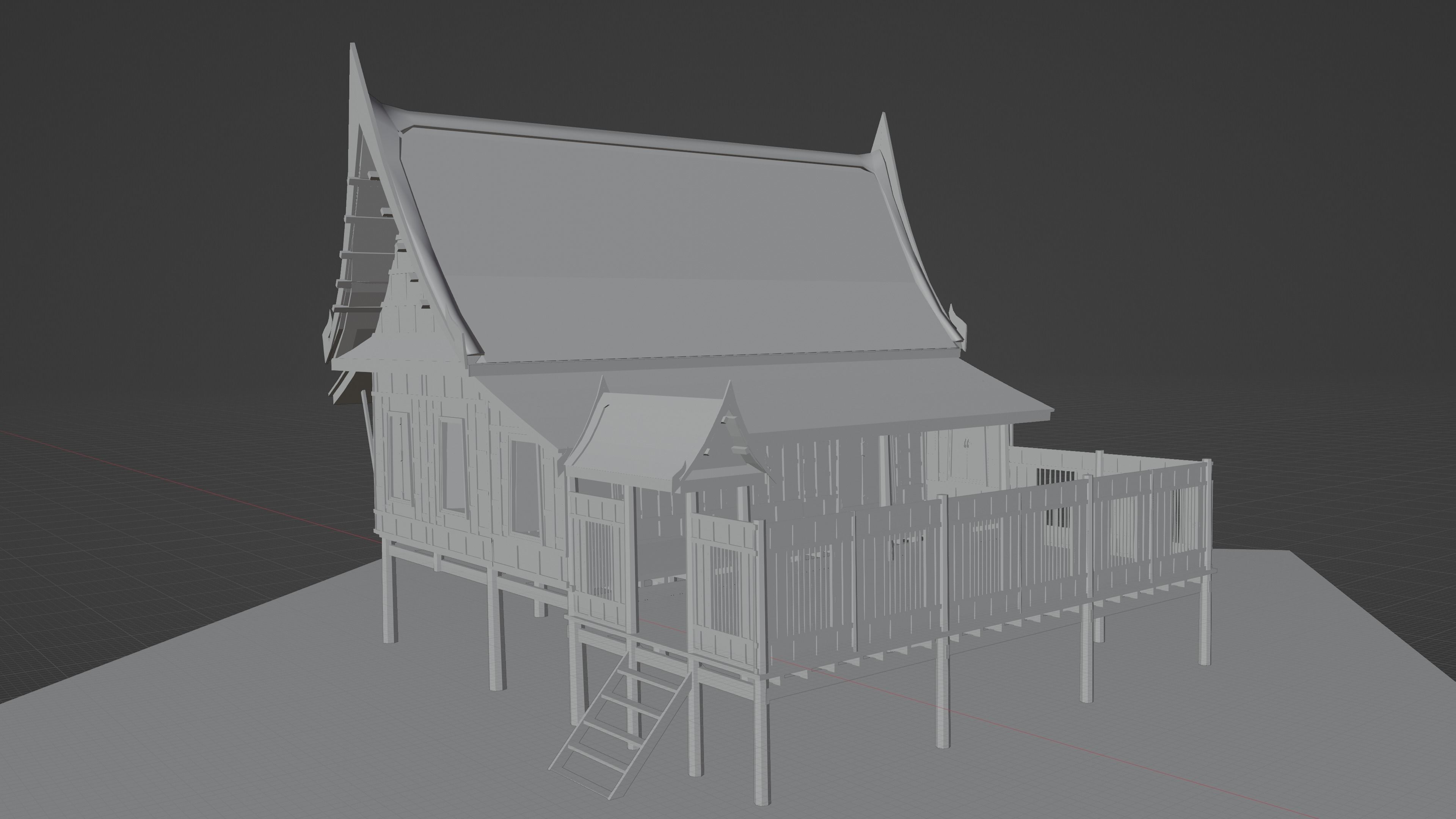 Central Thai traditional house-01 Low-poly 3D model_7